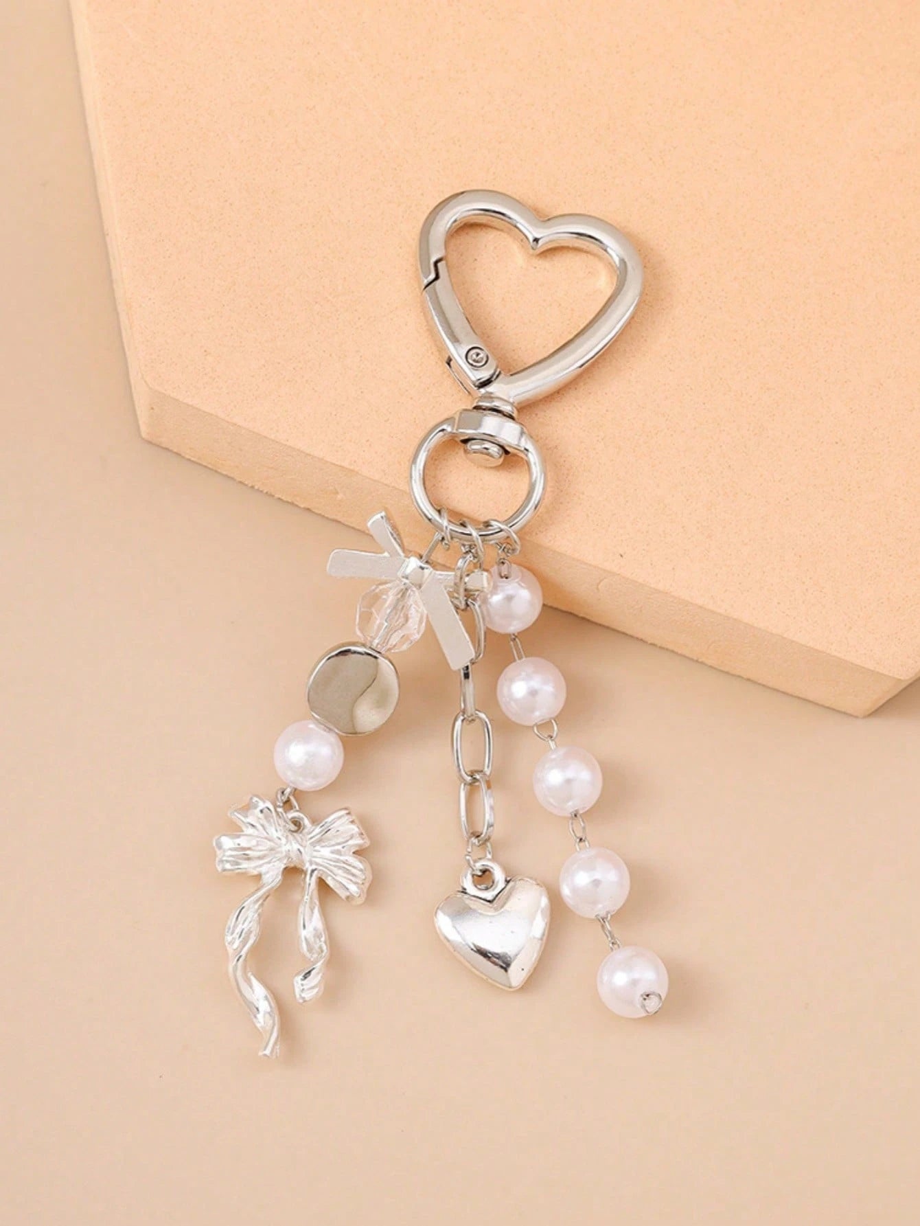 1pc Unisex Faux Pearl Bow Keychain Pendant Beach Series Gift For Friends Key Chain Accessory Car Accessories For Women Keychain For Bag