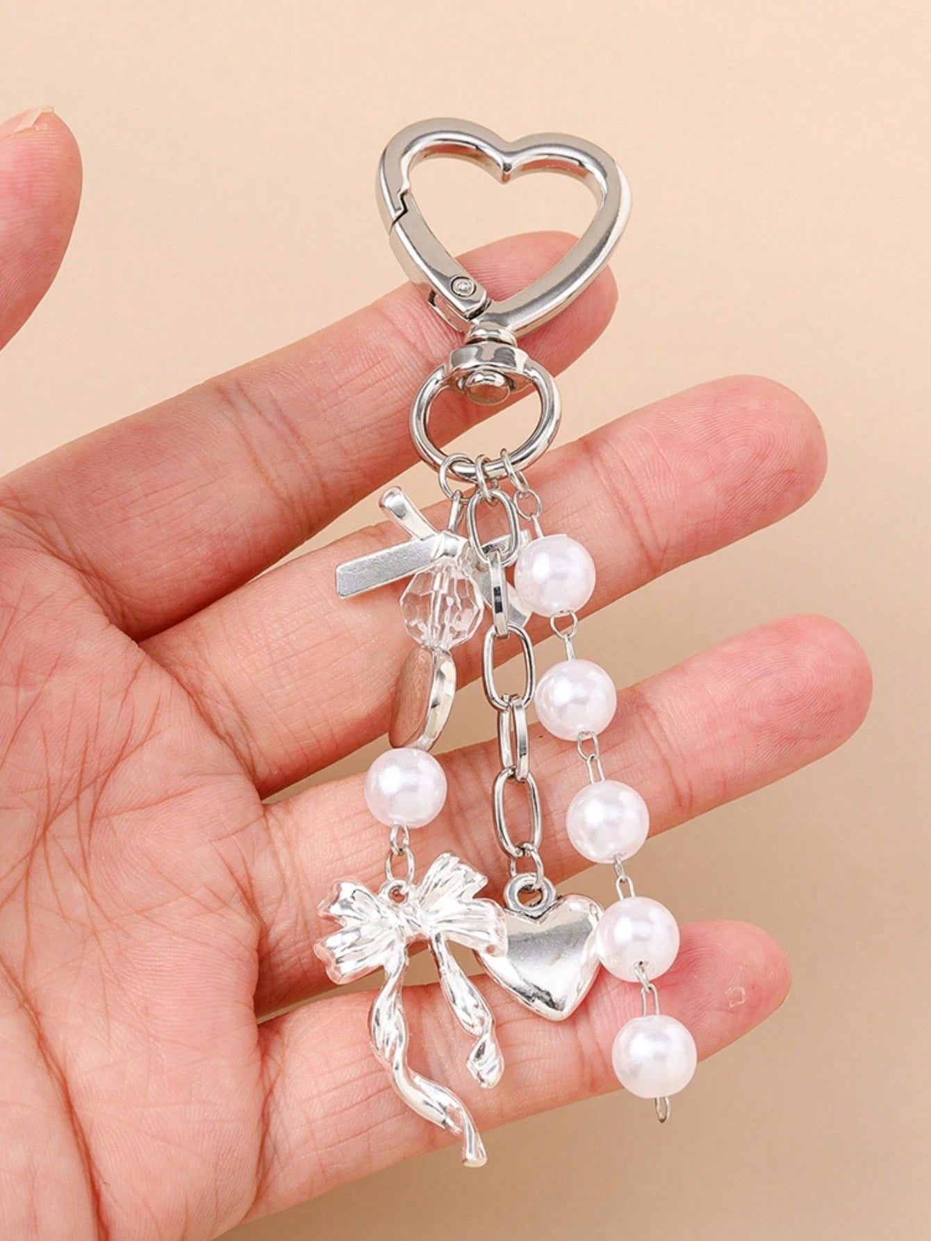1pc Unisex Faux Pearl Bow Keychain Pendant Beach Series Gift For Friends Key Chain Accessory Car Accessories For Women Keychain For Bag