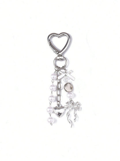 1pc Unisex Faux Pearl Bow Keychain Pendant Beach Series Gift For Friends Key Chain Accessory Car Accessories For Women Keychain For Bag