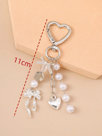 1pc Unisex Faux Pearl Bow Keychain Pendant Beach Series Gift For Friends Key Chain Accessory Car Accessories For Women Keychain For Bag
