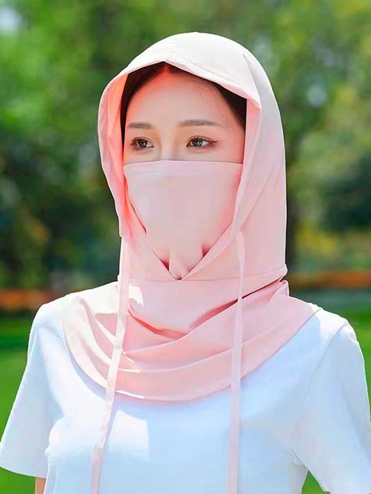 1pc Unisex Ice Silk Balaclava Hat- UV Protection Full Face Covering Motorcycle Bandana Neck Gaiter, Seamless & Adjustable Neck Drawstring, Outdoor Cycling Fishing Cap With Ear Hanging, Sun Protection