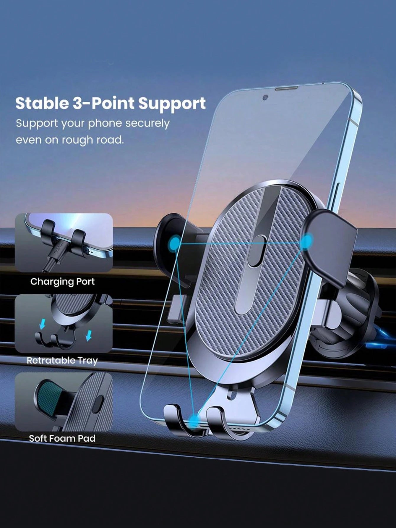 1pc Universal Black ABS Multifunctional Car Phone Holder, Air Vent Mount, Navigation