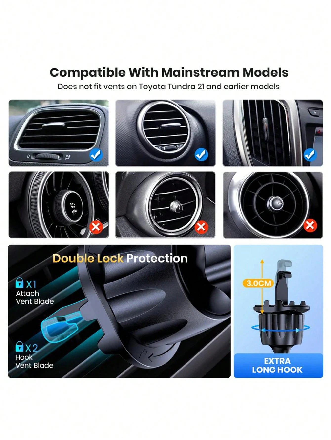 1pc Universal Black ABS Multifunctional Car Phone Holder, Air Vent Mount, Navigation