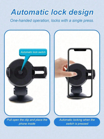 1pc Universal Car Dashboard Phone Holder, With Washable Gel Suction Cup, 360° Rotation One-Click Lock, Stable And Reusable, Suitable For All Phones, GPS And Dash Cams, Compatible With Cars And Trucks