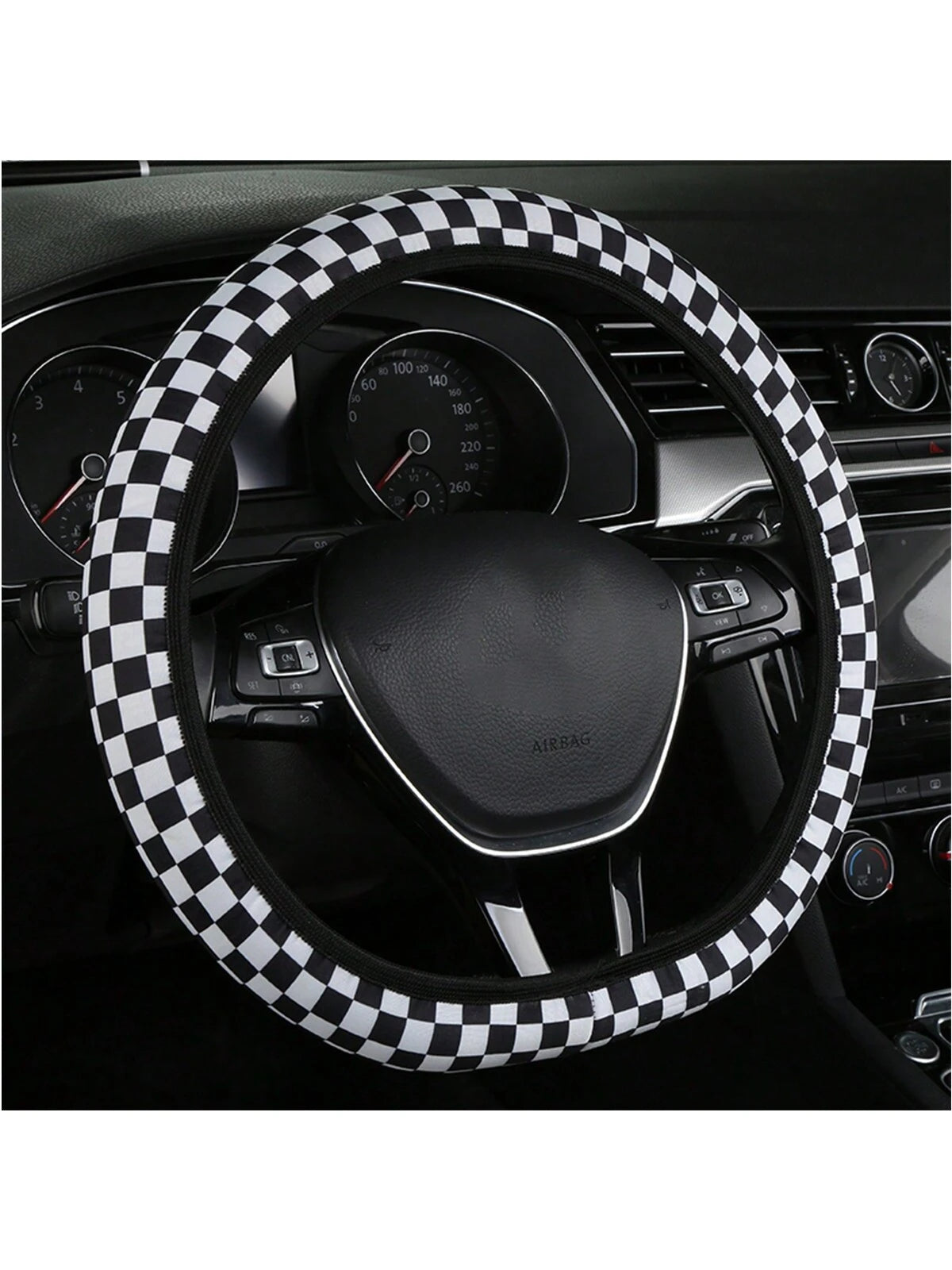 1pc Universal Car Steering Wheel Cover, Four Seasons Breathable Sweat-Proof Anti-Slip Cute Cartoon Checker Checkerboard Color Splicing Web Celebrity Car Handle Cover, Good Touch, Four Seasons Universa