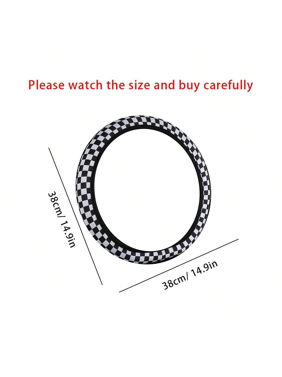 1pc Universal Car Steering Wheel Cover, Four Seasons Breathable Sweat-Proof Anti-Slip Cute Cartoon Checker Checkerboard Color Splicing Web Celebrity Car Handle Cover, Good Touch, Four Seasons Universa