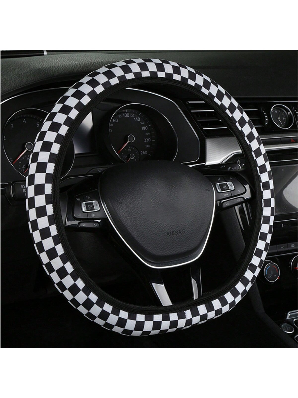 1pc Universal Car Steering Wheel Cover, Four Seasons Breathable Sweat-Proof Anti-Slip Cute Cartoon Checker Checkerboard Color Splicing Web Celebrity Car Handle Cover, Good Touch, Four Seasons Universa