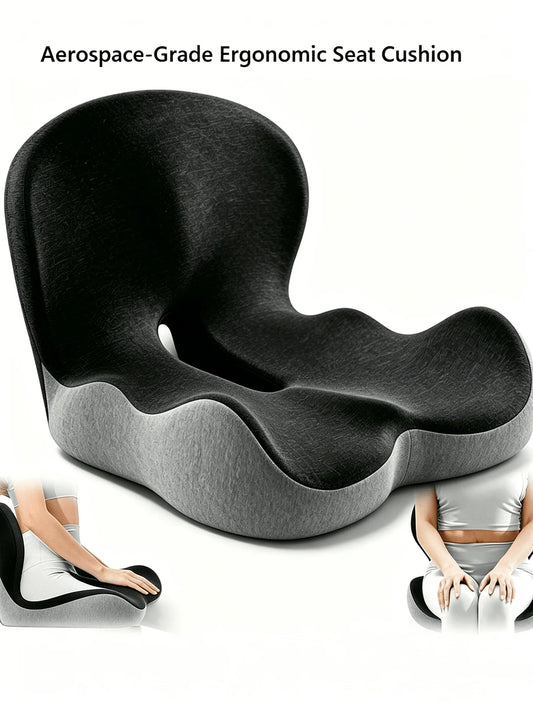1PC Upgraded Version Memory Foam Seat Cushion With Back Support, Ergonomic Chair Cushion For Office, Car & Home, Detachable Anti-Slip Sitting Pad, Black-Gray Available