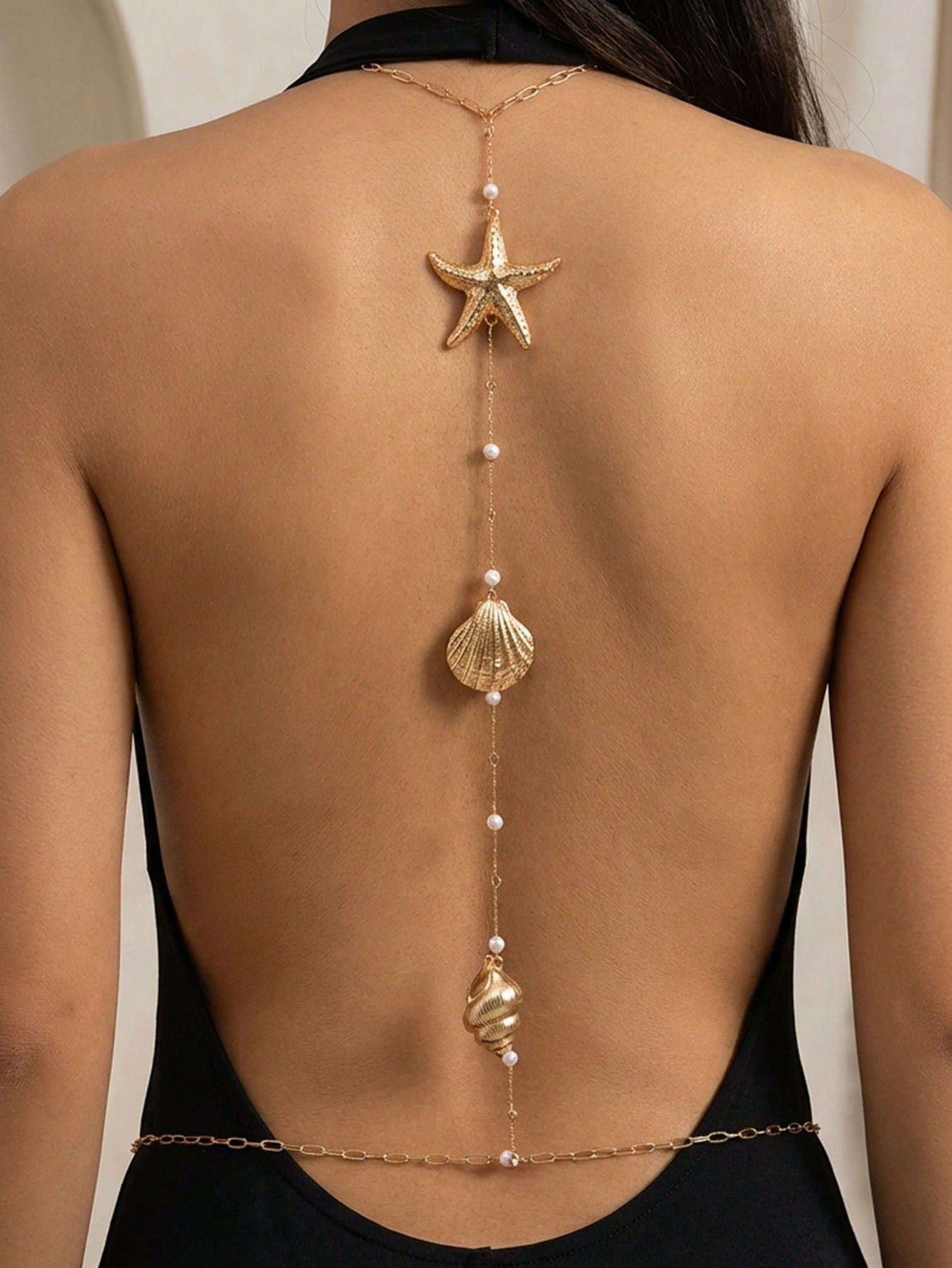 1pc Vacation Style Starfish Seashell Random Pearl Quantity Based On Size Length Jewelry Back Chain