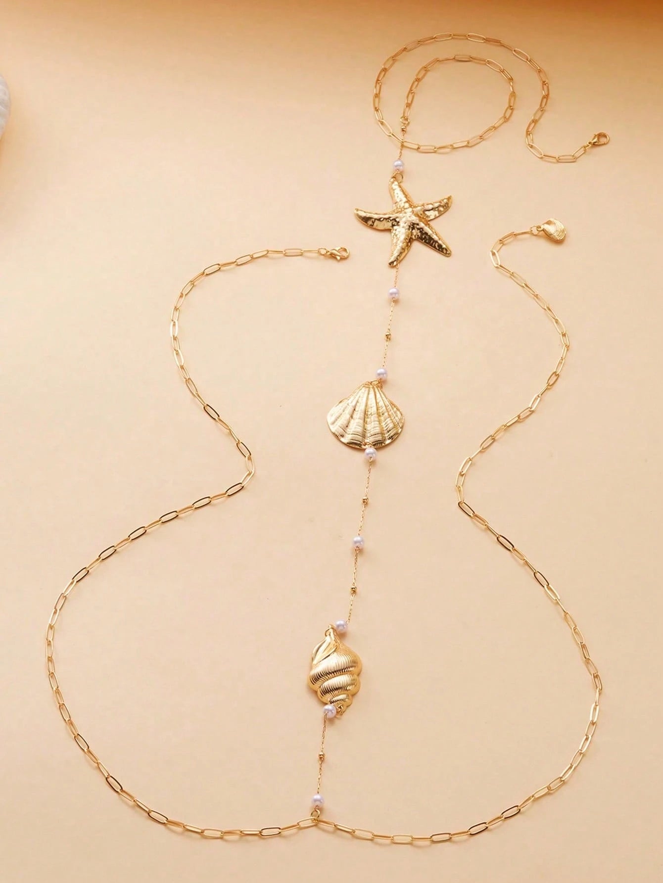 1pc Vacation Style Starfish Seashell Random Pearl Quantity Based On Size Length Jewelry Back Chain