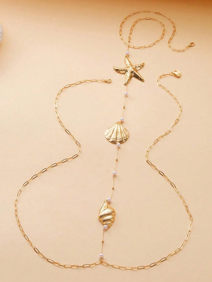 1pc Vacation Style Starfish Seashell Random Pearl Quantity Based On Size Length Jewelry Back Chain