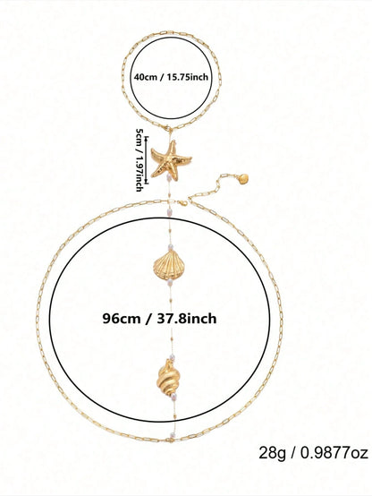 1pc Vacation Style Starfish Seashell Random Pearl Quantity Based On Size Length Jewelry Back Chain