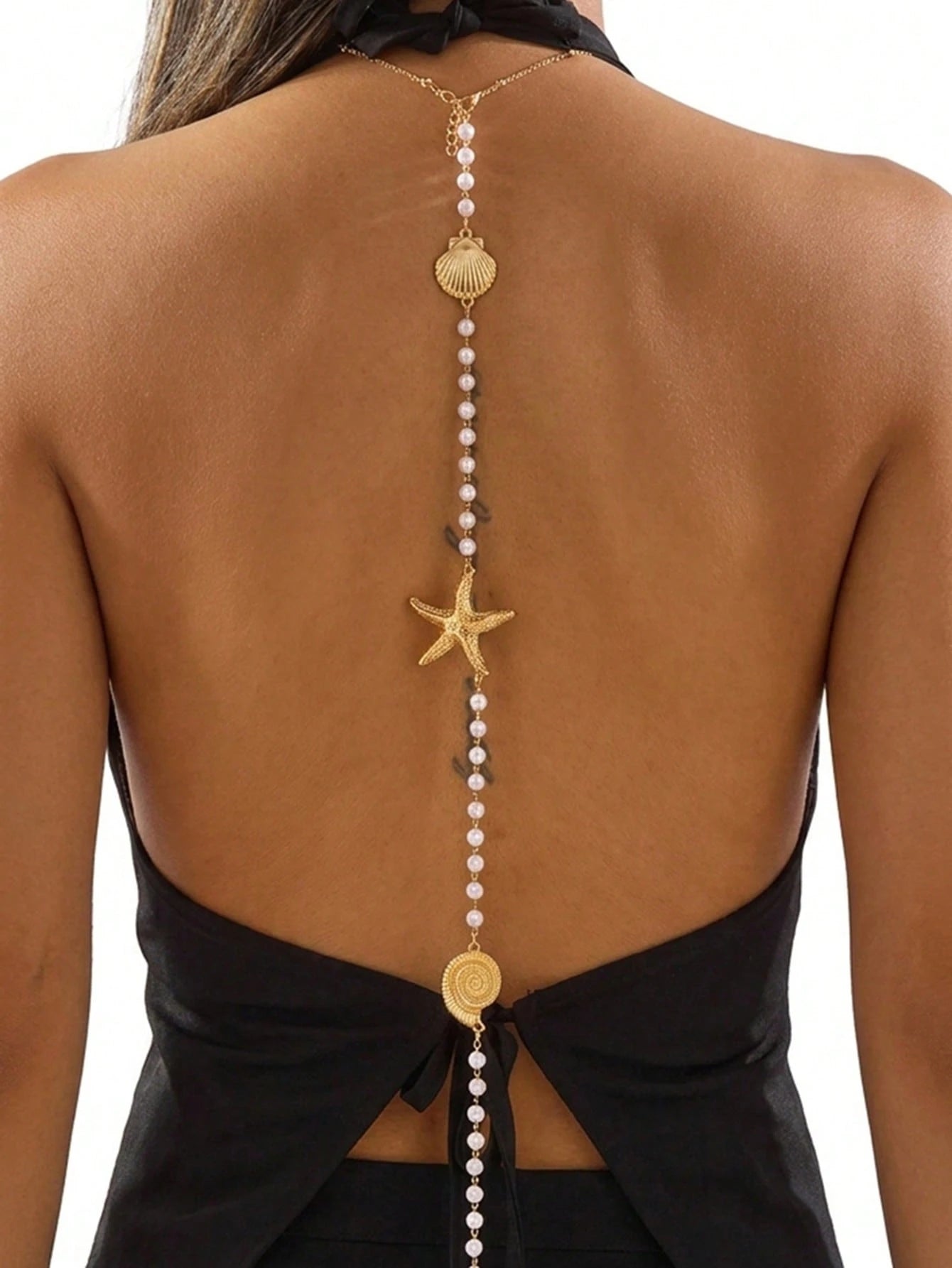 1pc Vacation Style Starfish Seashell Random Pearl Quantity Based On Size Length Jewelry Back Chain
