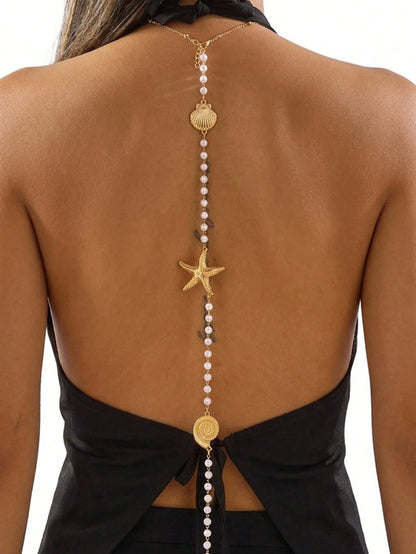 1pc Vacation Style Starfish Seashell Random Pearl Quantity Based On Size Length Jewelry Back Chain