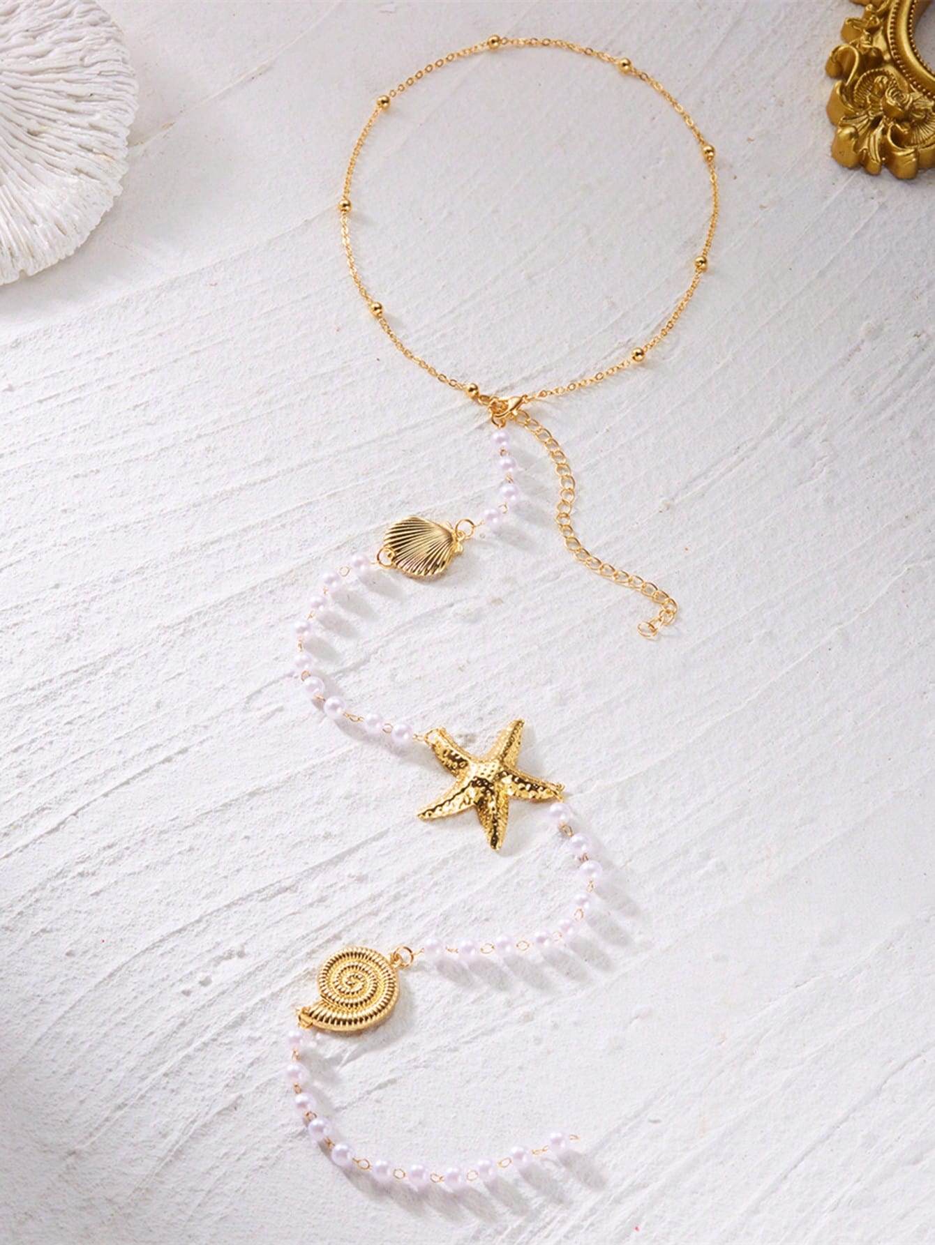 1pc Vacation Style Starfish Seashell Random Pearl Quantity Based On Size Length Jewelry Back Chain