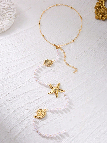 1pc Vacation Style Starfish Seashell Random Pearl Quantity Based On Size Length Jewelry Back Chain
