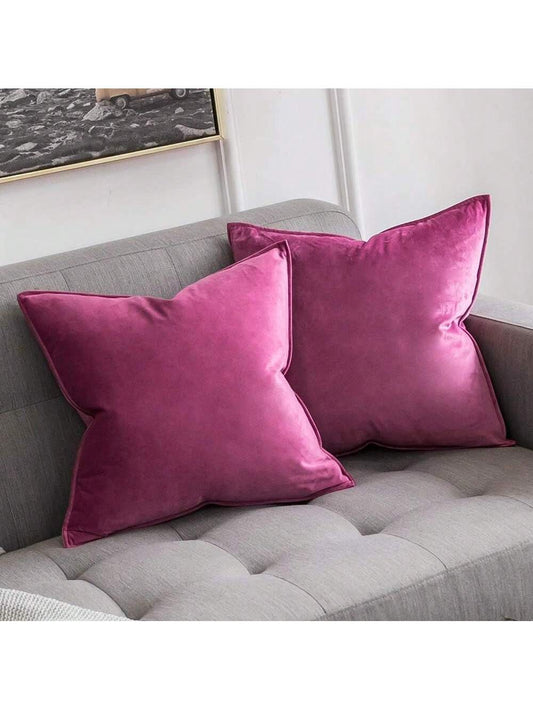 1pc Velvet Piped Square Cushion Cover, Solid Color For Sofa, Bedroom, Car, Size 18 X 18 Inch/45 X 45cm