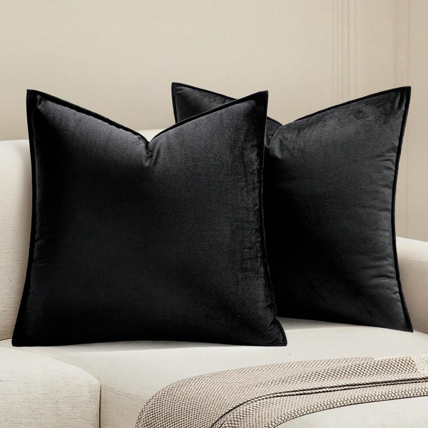 1pc Velvet Piped Square Cushion Cover, Solid Color For Sofa, Bedroom, Car, Size 18 X 18 Inch/45 X 45cm