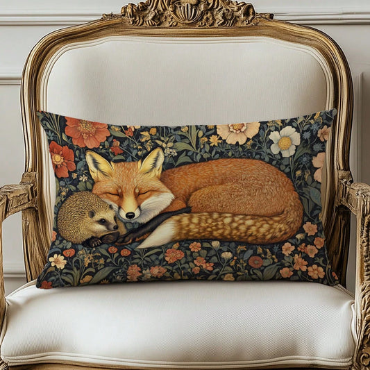 1pc Vintage Morris Floral Fox & Hedgehog Decorative Pillow Cover, Single-Sided Printed Soft Peach Velvet Fabric, 30*50cm/40*60cm Cushion Cover For Room Decor, Modern Sofa, Party, Gift