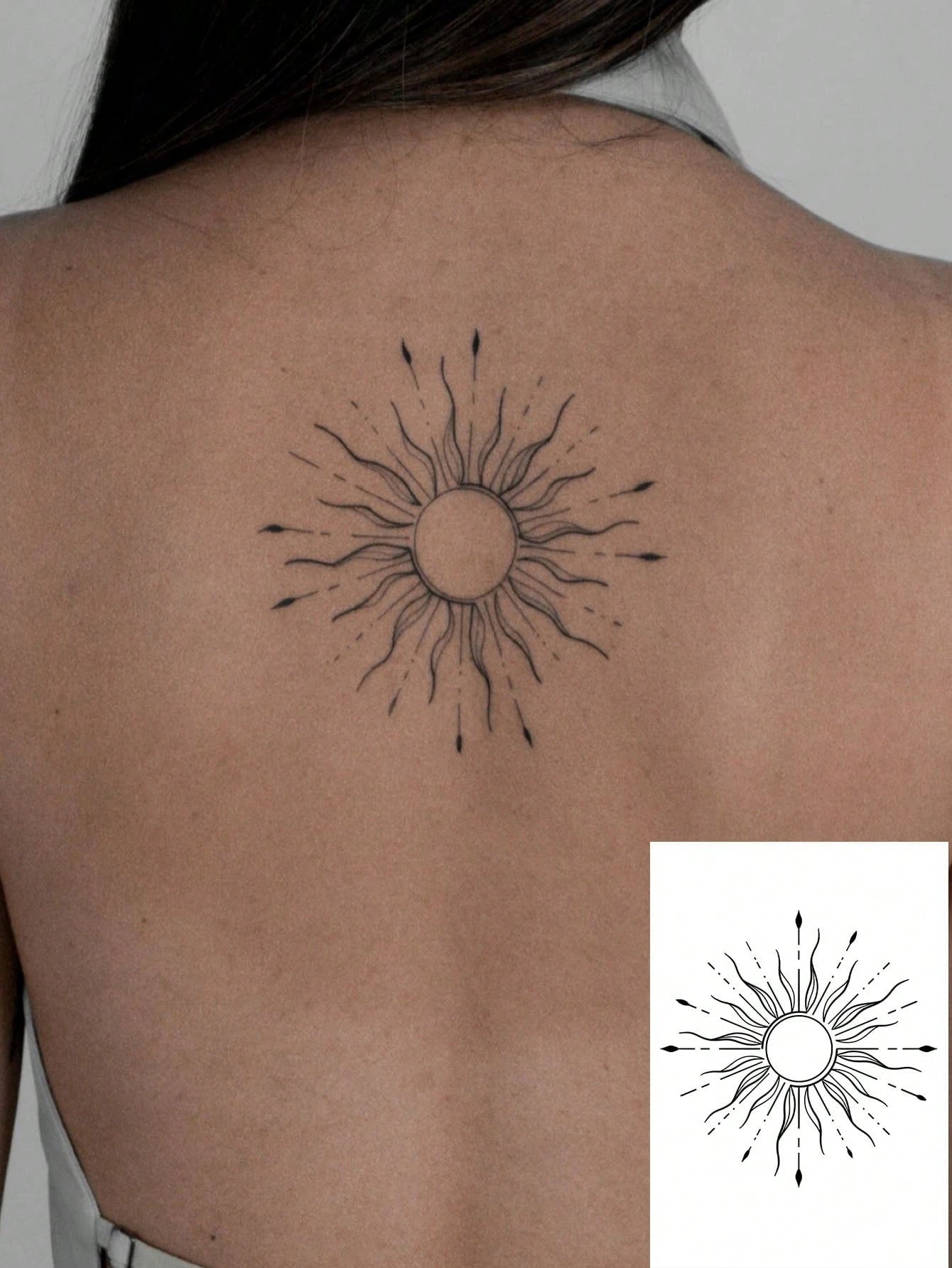 1pc Waterproof Bohemian Style Sun Totem Temporary Tattoo Sticker, Suitable For Back/Nape, Personalized Lasting 2-3 Days,Spine Tattoo