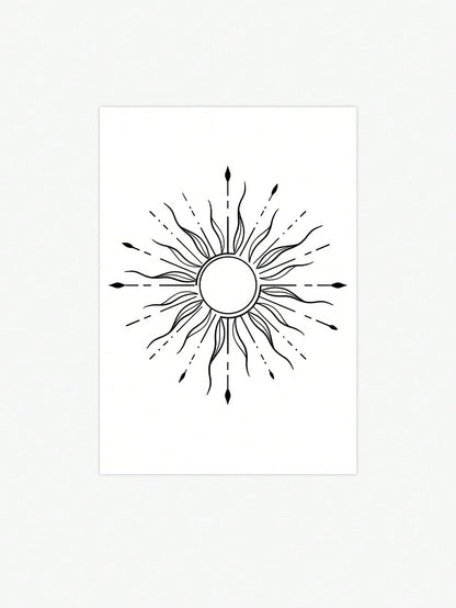 1pc Waterproof Bohemian Style Sun Totem Temporary Tattoo Sticker, Suitable For Back/Nape, Personalized Lasting 2-3 Days,Spine Tattoo