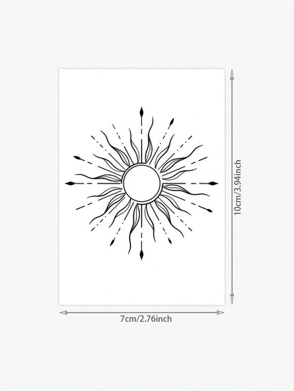 1pc Waterproof Bohemian Style Sun Totem Temporary Tattoo Sticker, Suitable For Back/Nape, Personalized Lasting 2-3 Days,Spine Tattoo