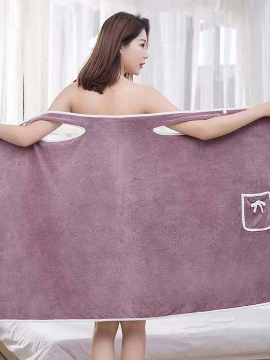 1pc Women's Bath Towel (Size: 80cm*130cm), Quick Dry Bathrobe, Beach Robe, Spa Robe, Perfect For Women. Soft Coral Fleece Bath Towel With Pockets, Adjustable Bathrobe, Essential For Bathroom, Beach, S