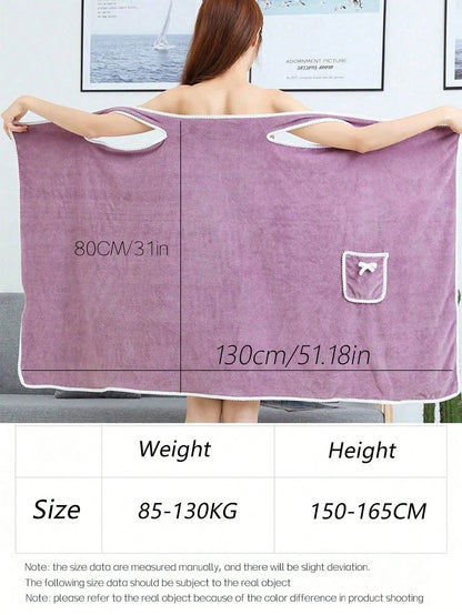 1pc Women's Bath Towel (Size: 80cm*130cm), Quick Dry Bathrobe, Beach Robe, Spa Robe, Perfect For Women. Soft Coral Fleece Bath Towel With Pockets, Adjustable Bathrobe, Essential For Bathroom, Beach, S