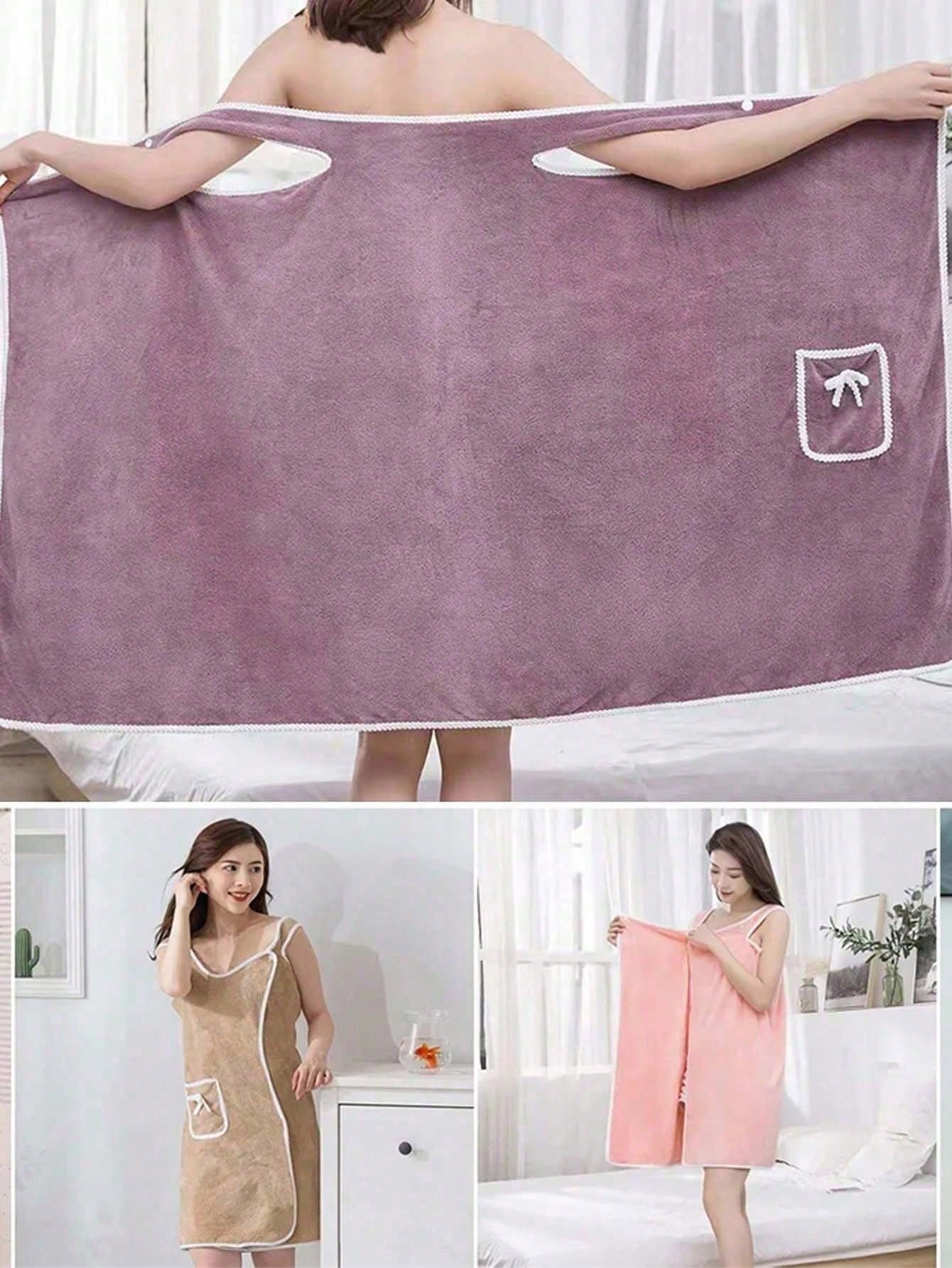 1pc Women's Bath Towel (Size: 80cm*130cm), Quick Dry Bathrobe, Beach Robe, Spa Robe, Perfect For Women. Soft Coral Fleece Bath Towel With Pockets, Adjustable Bathrobe, Essential For Bathroom, Beach, S