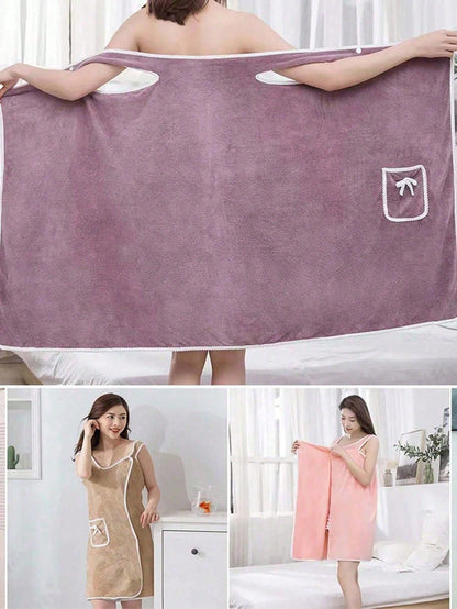 1pc Women's Bath Towel (Size: 80cm*130cm), Quick Dry Bathrobe, Beach Robe, Spa Robe, Perfect For Women. Soft Coral Fleece Bath Towel With Pockets, Adjustable Bathrobe, Essential For Bathroom, Beach, S