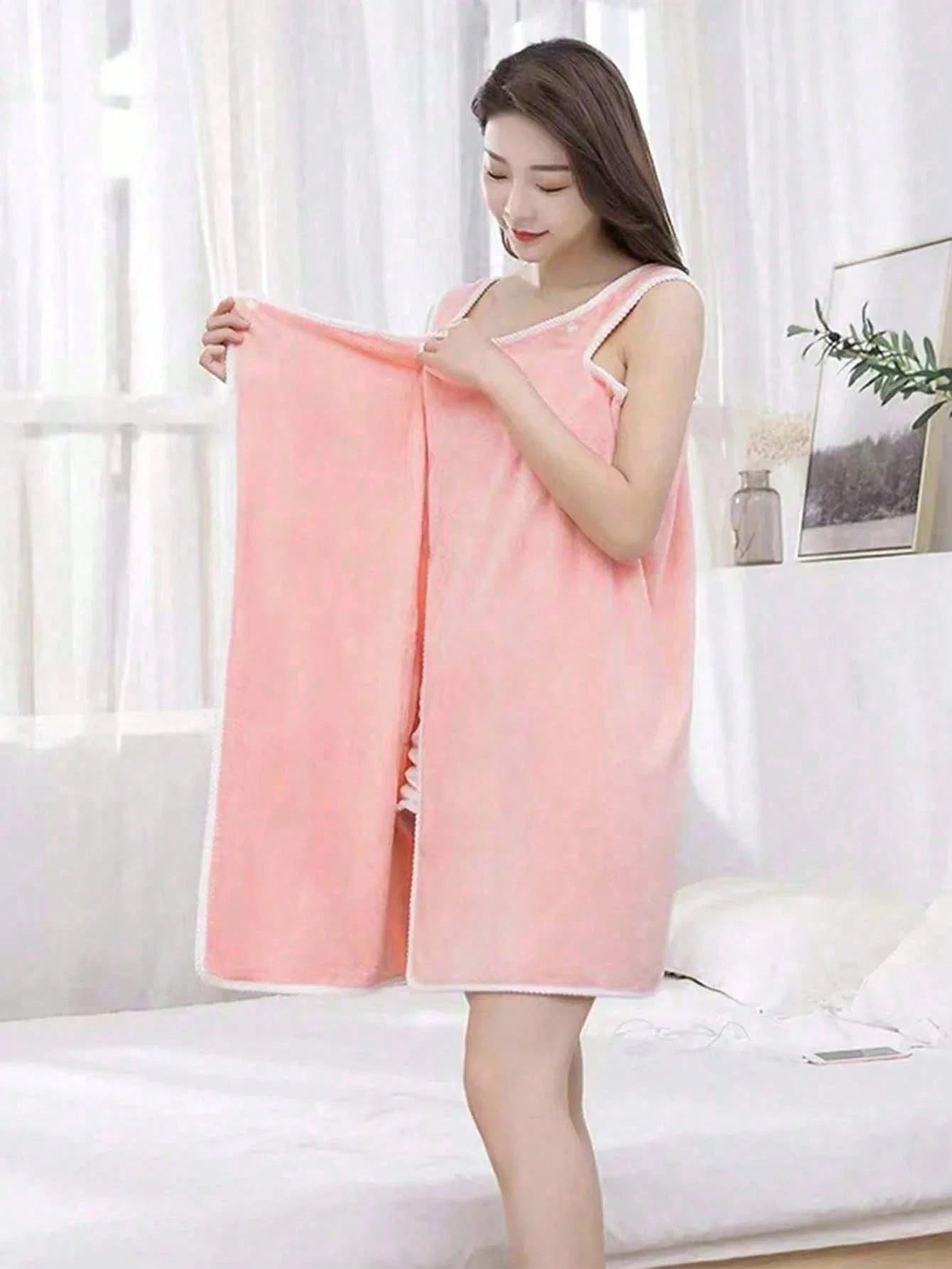 1pc Women's Bath Towel (Size: 80cm*130cm), Quick Dry Bathrobe, Beach Robe, Spa Robe, Perfect For Women. Soft Coral Fleece Bath Towel With Pockets, Adjustable Bathrobe, Essential For Bathroom, Beach, S