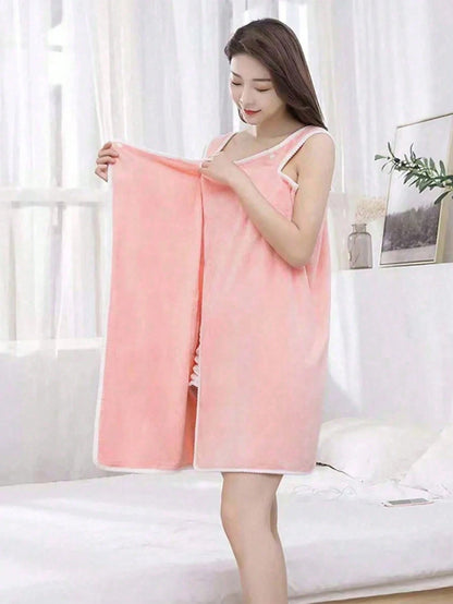 1pc Women's Bath Towel (Size: 80cm*130cm), Quick Dry Bathrobe, Beach Robe, Spa Robe, Perfect For Women. Soft Coral Fleece Bath Towel With Pockets, Adjustable Bathrobe, Essential For Bathroom, Beach, S