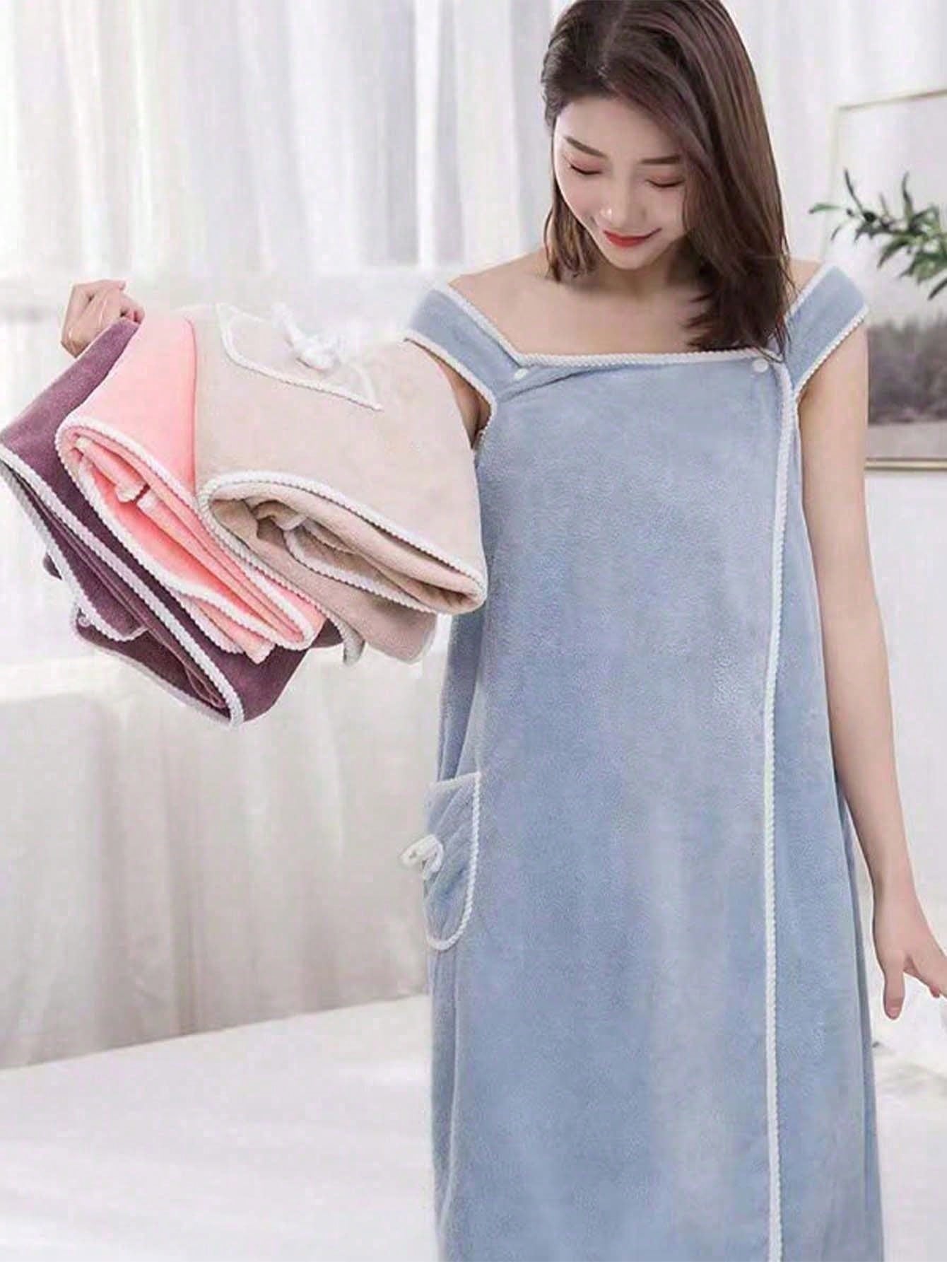1pc Women's Bath Towel (Size: 80cm*130cm), Quick Dry Bathrobe, Beach Robe, Spa Robe, Perfect For Women. Soft Coral Fleece Bath Towel With Pockets, Adjustable Bathrobe, Essential For Bathroom, Beach, S