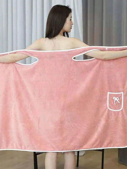1pc Women's Bath Towel (Size: 80cm*130cm), Quick Dry Bathrobe, Beach Robe, Spa Robe, Perfect For Women. Soft Coral Fleece Bath Towel With Pockets, Adjustable Bathrobe, Essential For Bathroom, Beach, S