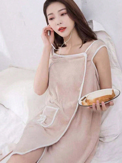 1pc Women's Bath Towel (Size: 80cm*130cm), Quick Dry Bathrobe, Beach Robe, Spa Robe, Perfect For Women. Soft Coral Fleece Bath Towel With Pockets, Adjustable Bathrobe, Essential For Bathroom, Beach, S