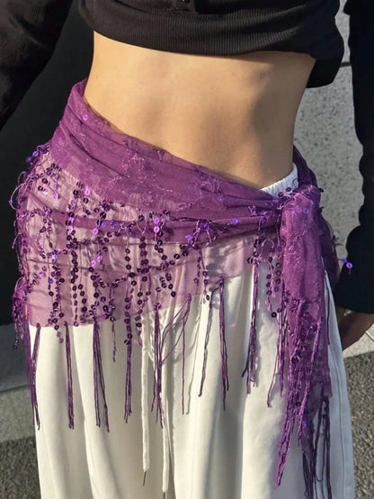 1pc Women's Belly Dance Costume Sequin Tassel Triangle Belly Dance Hip Scarf Women's Thai//Arabic Dance Skirt Belt