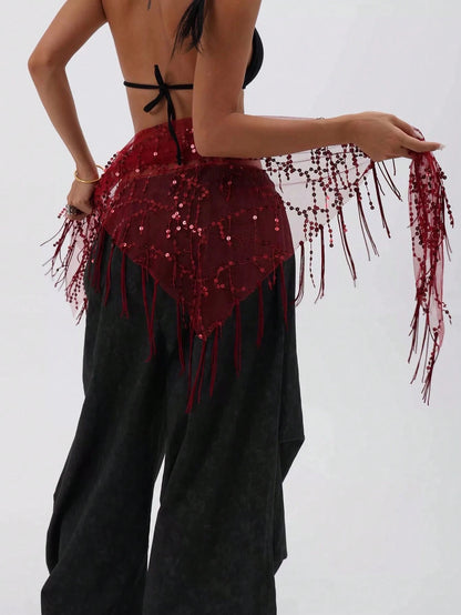 1pc Women's Belly Dance Costume Sequin Tassel Triangle Belly Dance Hip Scarf Women's Thai//Arabic Dance Skirt Belt