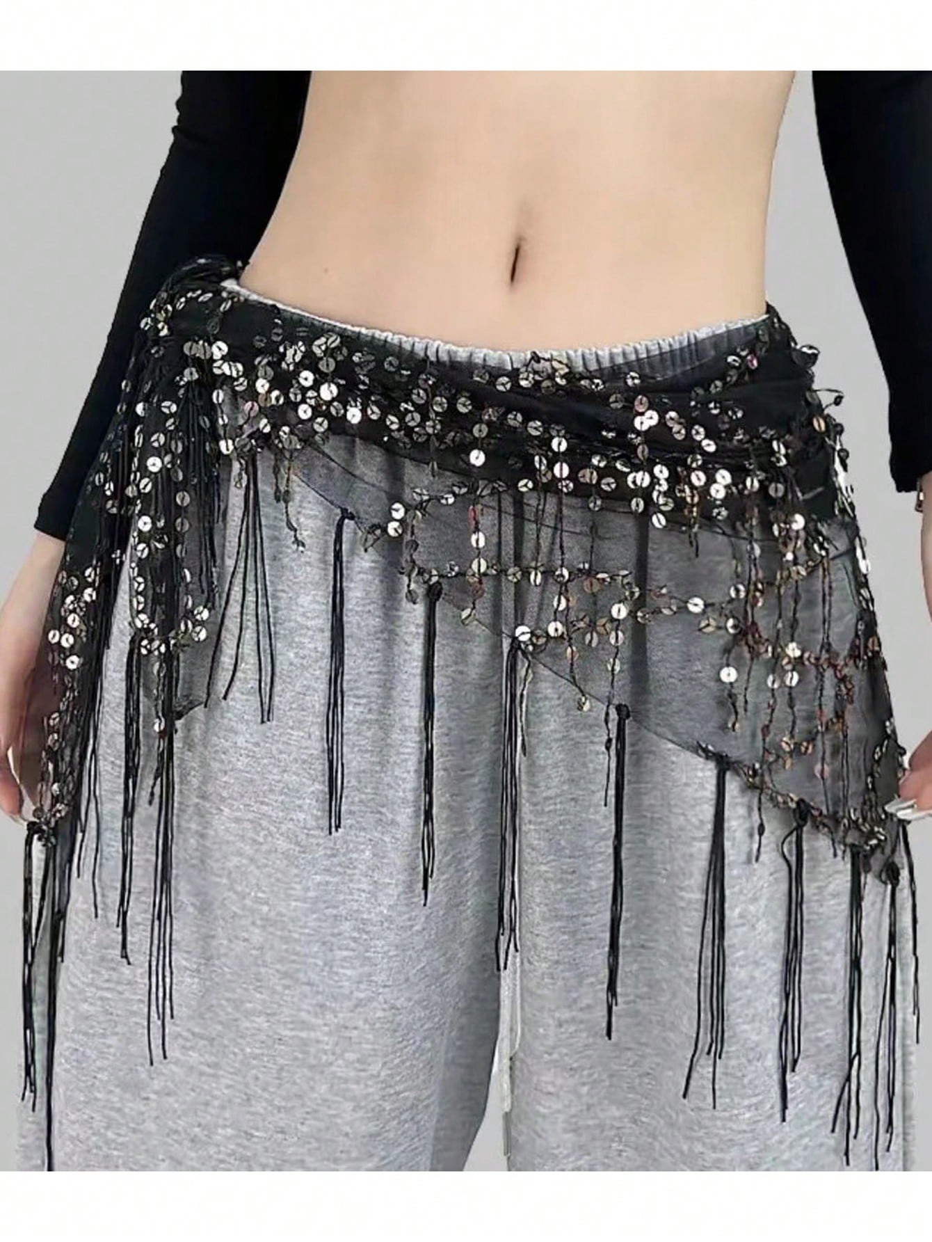 1pc Women's Belly Dance Costume Sequin Tassel Triangle Belly Dance Hip Scarf Women's Thai//Arabic Dance Skirt Belt