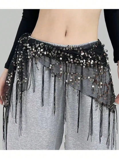 1pc Women's Belly Dance Costume Sequin Tassel Triangle Belly Dance Hip Scarf Women's Thai//Arabic Dance Skirt Belt