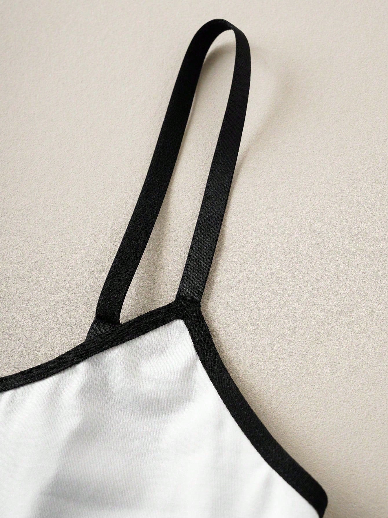 1pc Women's Black Customized Couple Face Print Soft Spaghetti Strap Nightgown, Home Sleepwear Holiday Gift