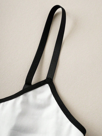 1pc Women's Black Customized Couple Face Print Soft Spaghetti Strap Nightgown, Home Sleepwear Holiday Gift