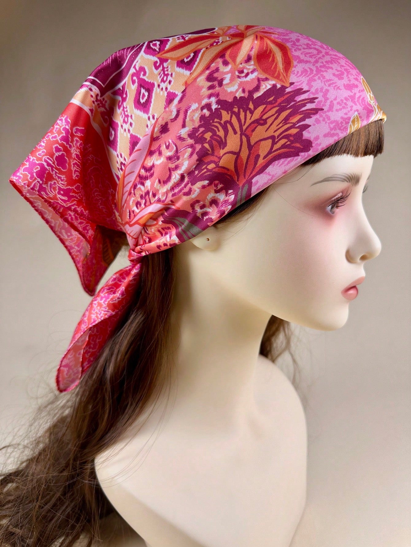 1pc Women's Bohemian Style Printed Square Scarf, Elegant Satin Neckerchief Headscarf Hair Accessory