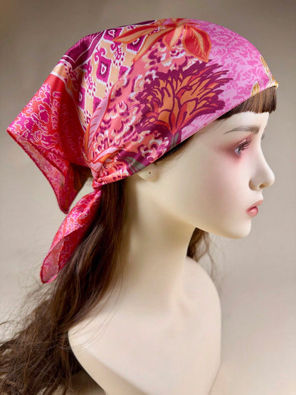 1pc Women's Bohemian Style Printed Square Scarf, Elegant Satin Neckerchief Headscarf Hair Accessory