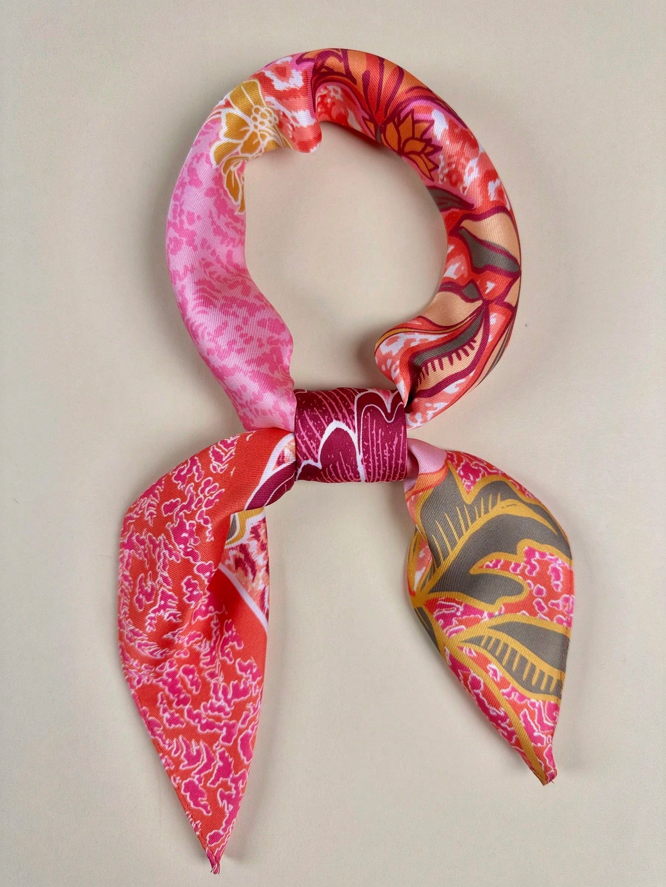 1pc Women's Bohemian Style Printed Square Scarf, Elegant Satin Neckerchief Headscarf Hair Accessory
