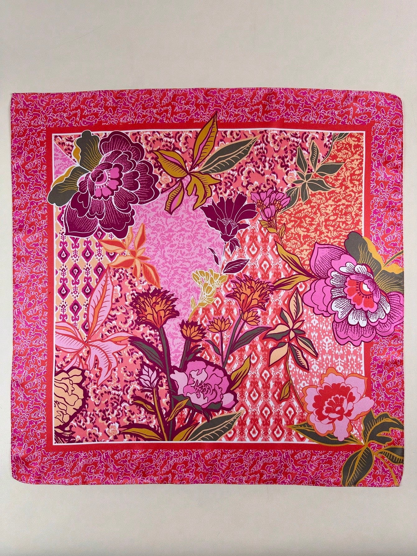 1pc Women's Bohemian Style Printed Square Scarf, Elegant Satin Neckerchief Headscarf Hair Accessory