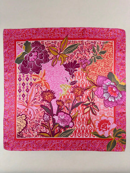 1pc Women's Bohemian Style Printed Square Scarf, Elegant Satin Neckerchief Headscarf Hair Accessory