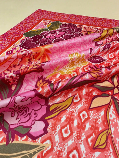 1pc Women's Bohemian Style Printed Square Scarf, Elegant Satin Neckerchief Headscarf Hair Accessory