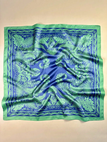 1pc Women's Bohemian Style Printed Square Scarf, Elegant Satin Neckerchief Headscarf Hair Accessory