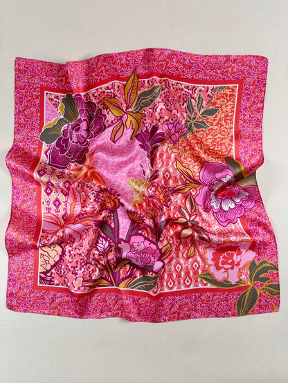 1pc Women's Bohemian Style Printed Square Scarf, Elegant Satin Neckerchief Headscarf Hair Accessory