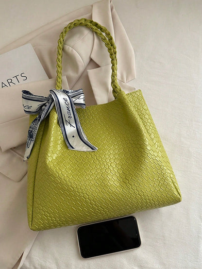 1pc Women's Casual Commute Tote Bag, Large Capacity, 2025 New Solid Color Minimalist Design, Versatile Shoulder Bag, Unique Embossed Pattern, Comfortable Strap, Suitable For University, Shopping, Outi